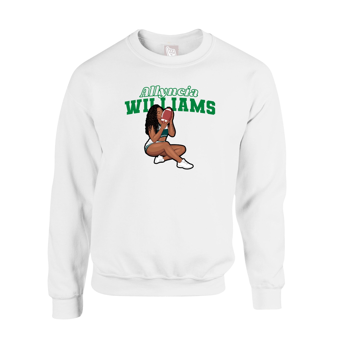 Fleece Crew — Name Arch in White