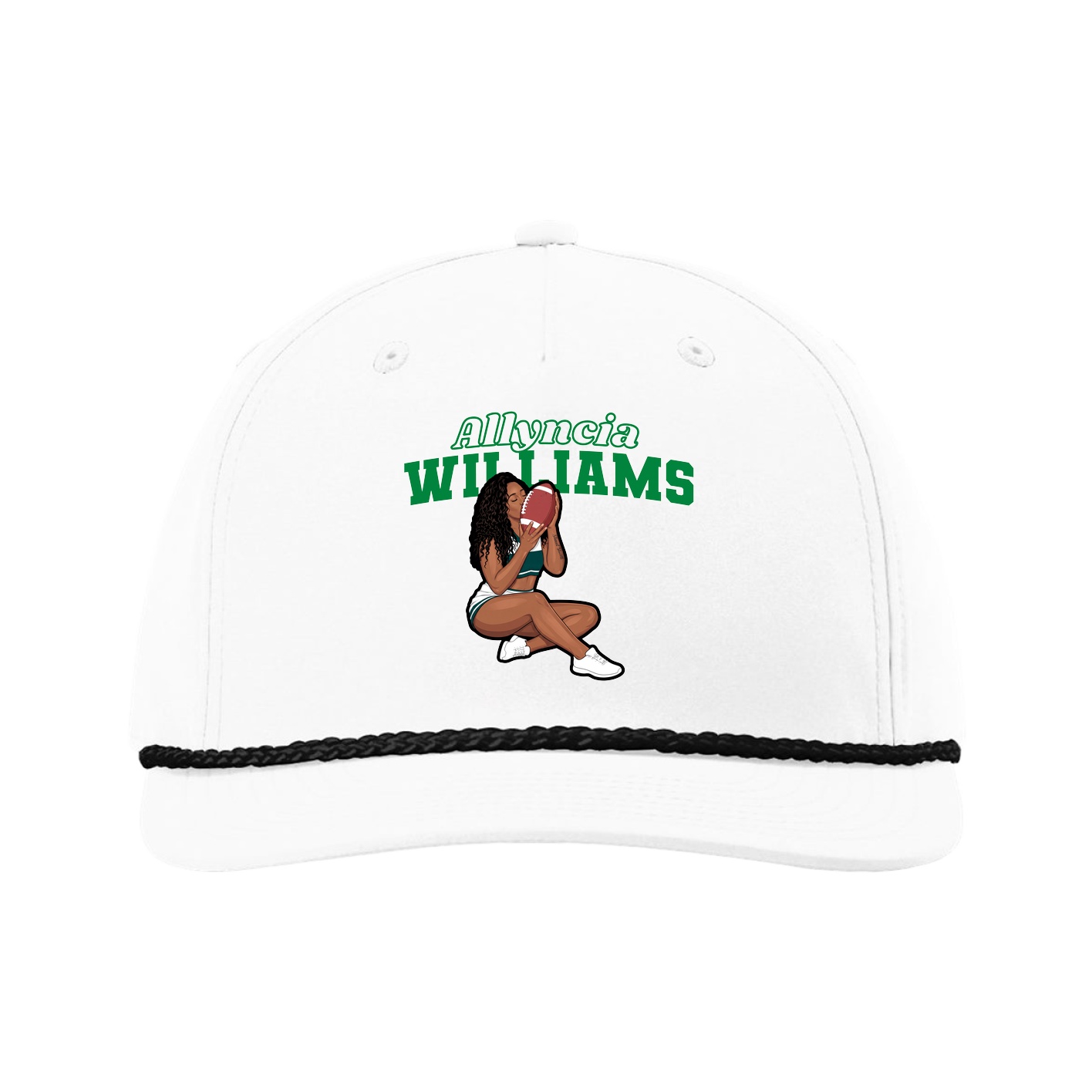 Five-Panel Classic Rope Cap — Name Arch in White