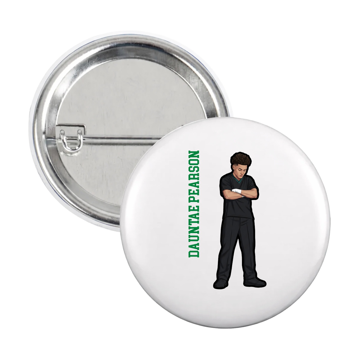 Game Day Button — Name Vertical in White