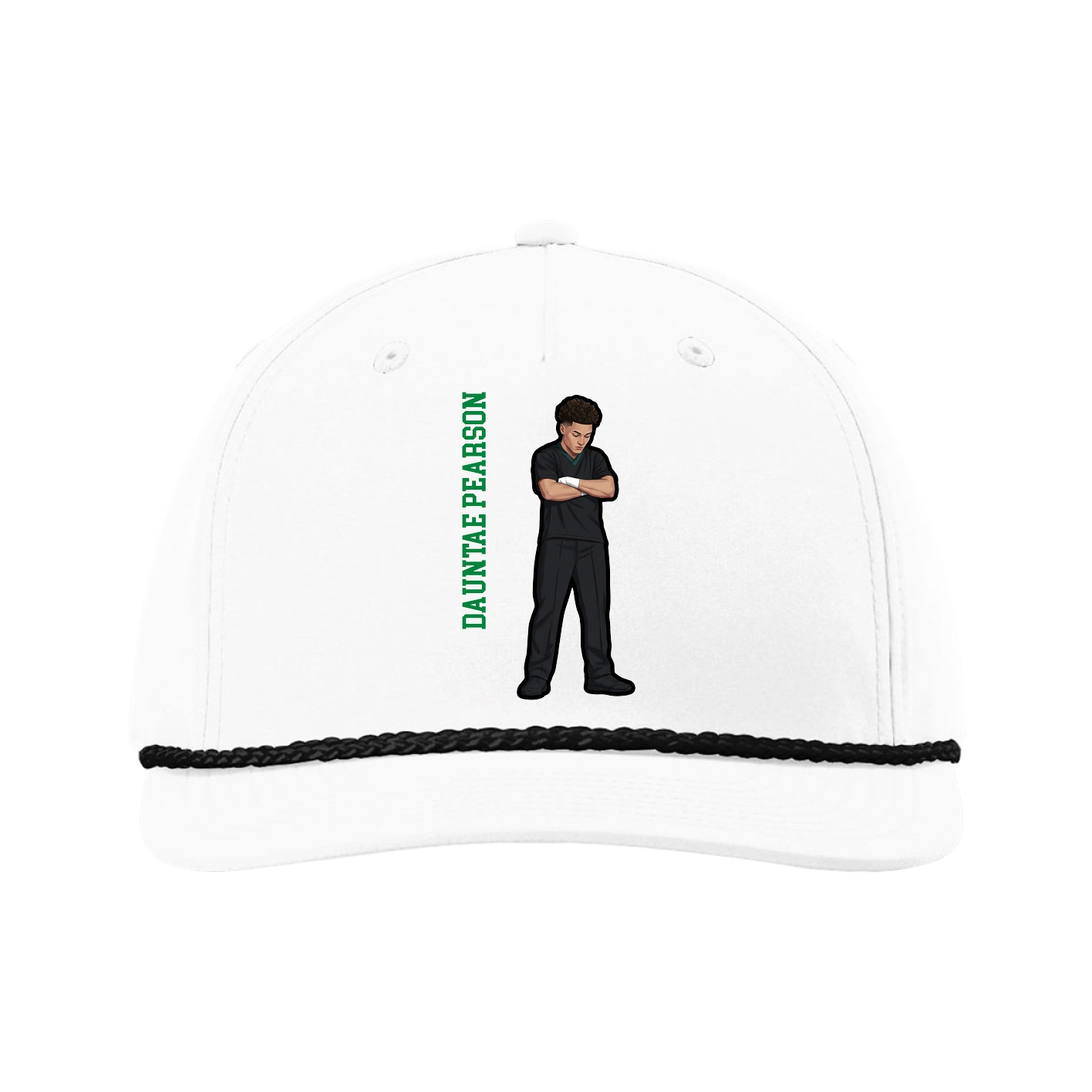 Five-Panel Classic Rope Cap — Name Vertical in White