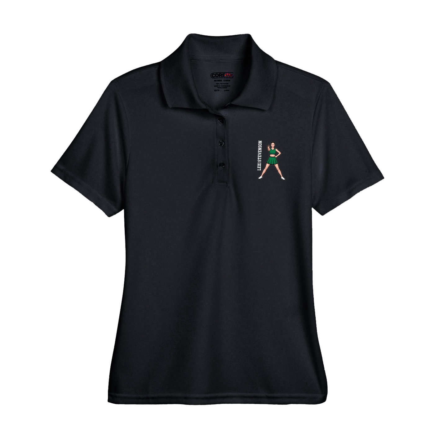 Womens Performance Polo — Name Vertical in Black