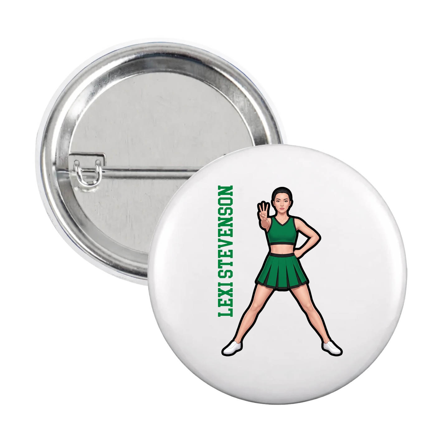 Game Day Button — Name Vertical in White