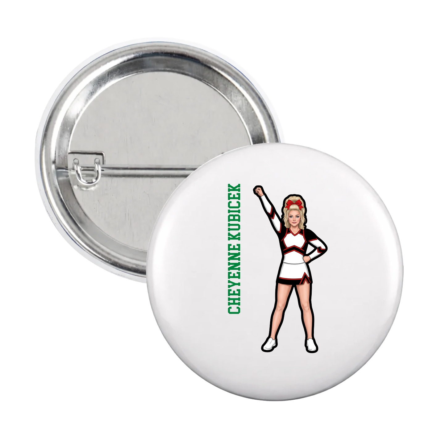 Game Day Button — Name Vertical in White