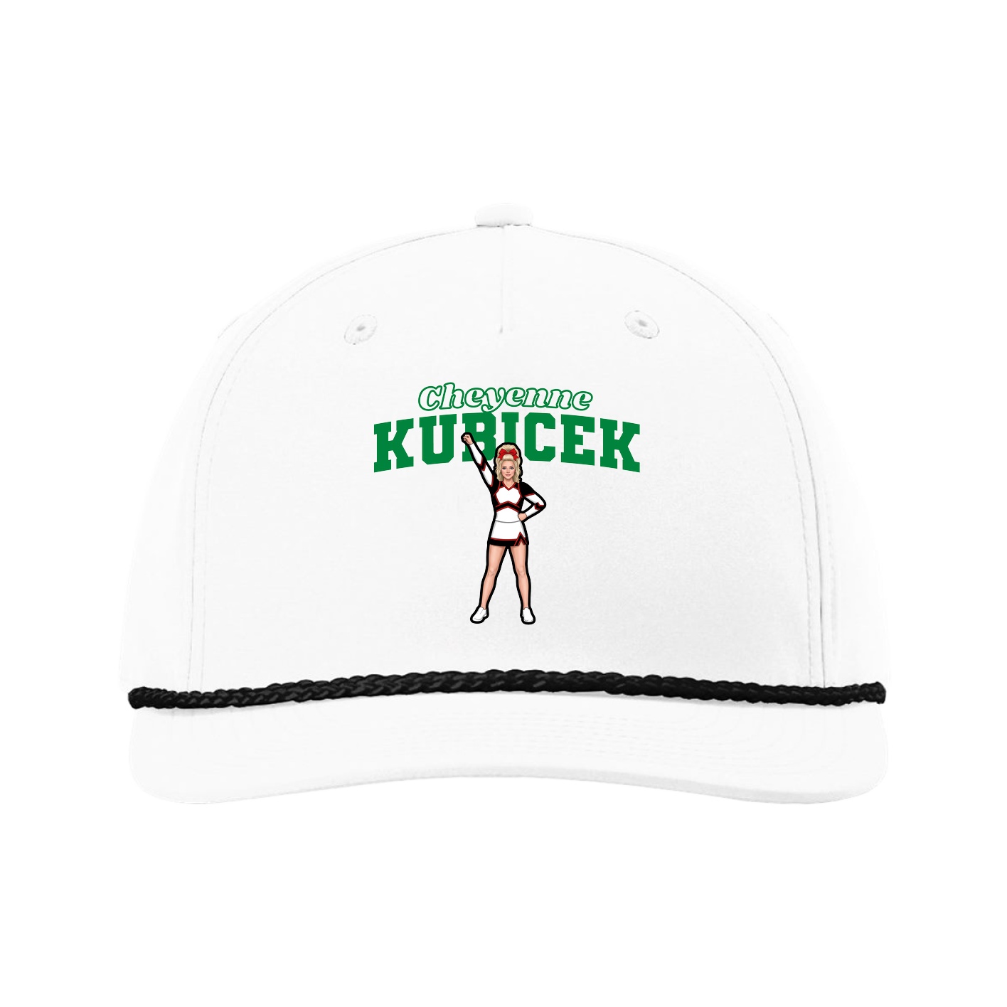 Five-Panel Classic Rope Cap — Name Arch in White