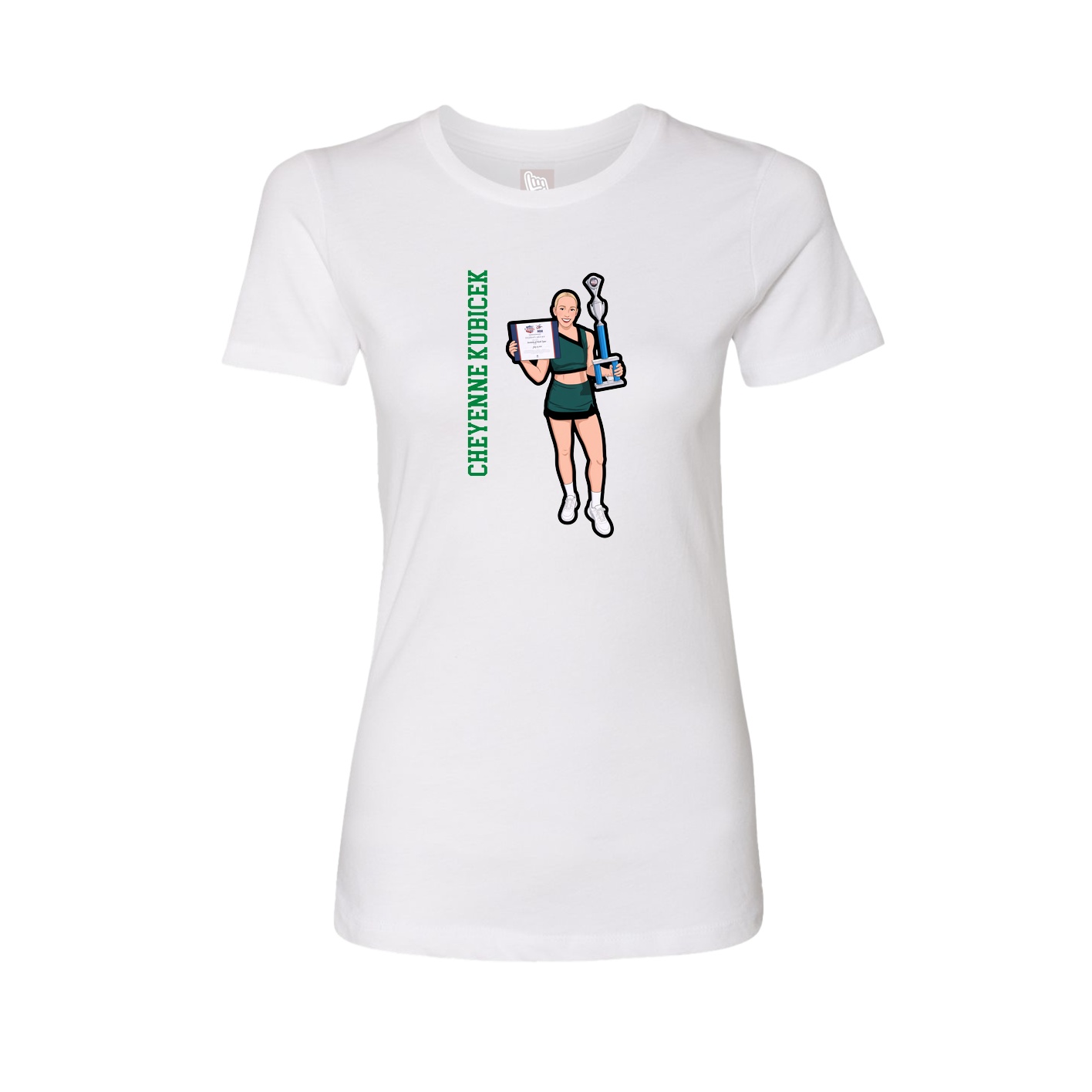 Fitted Women's Tee — Name Vertical in White