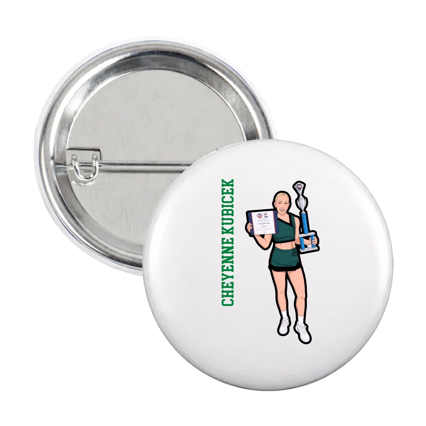 Game Day Button — Name Vertical in White