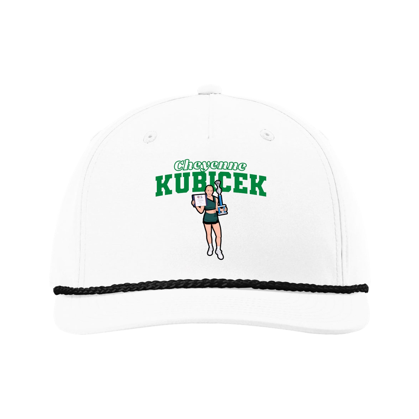 Five-Panel Classic Rope Cap — Name Arch in White