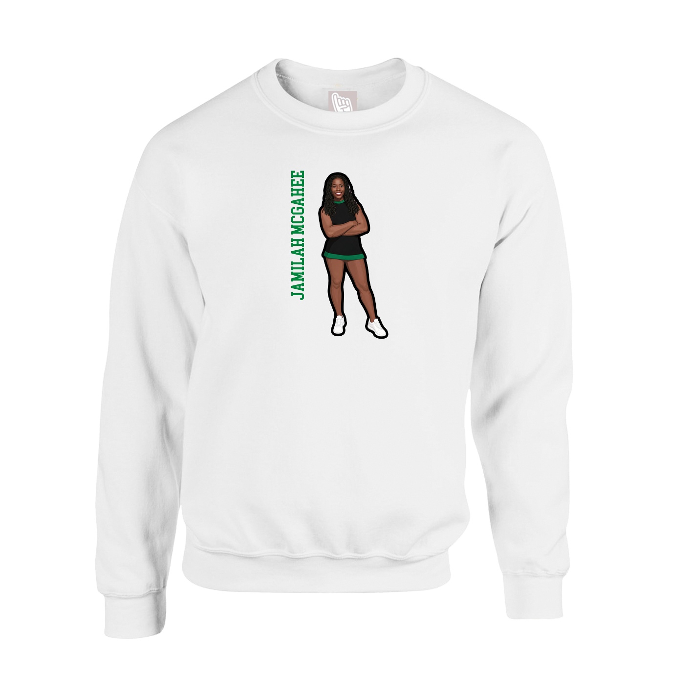 Fleece Crew — Name Vertical in White
