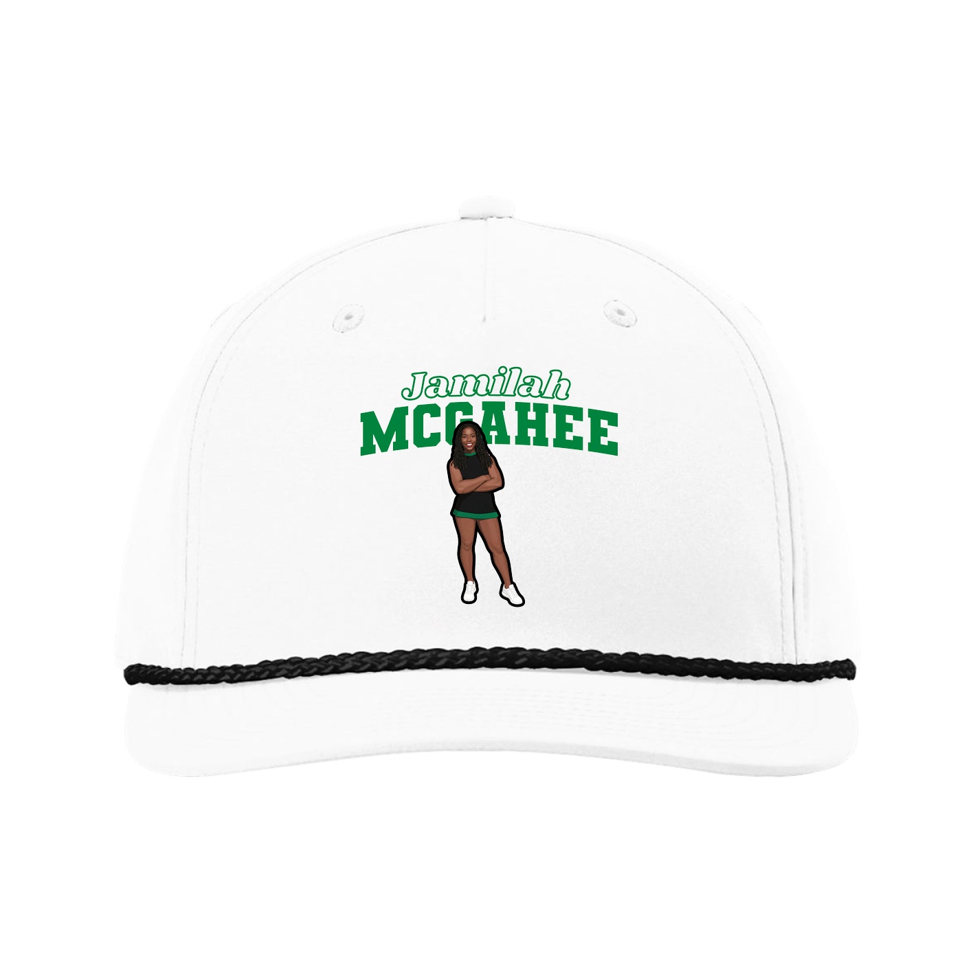 Five-Panel Classic Rope Cap — Name Arch in White