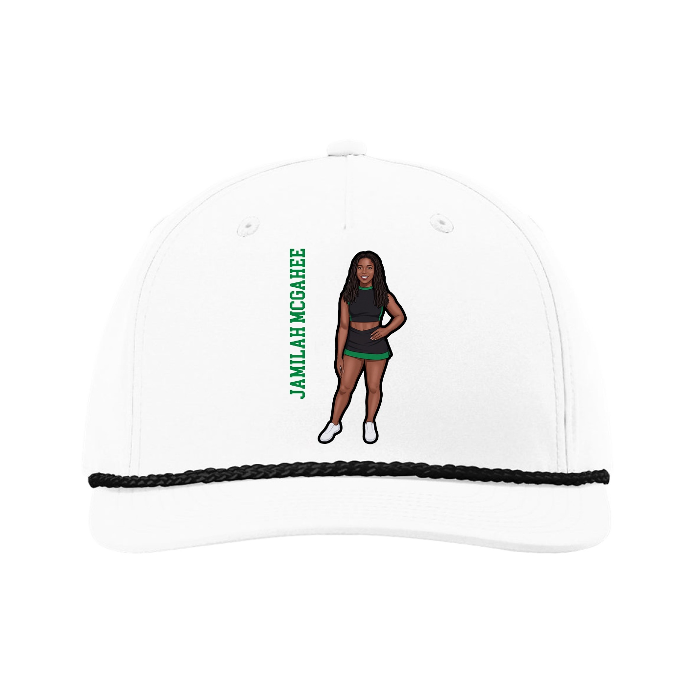 Five-Panel Classic Rope Cap — Name Vertical in White