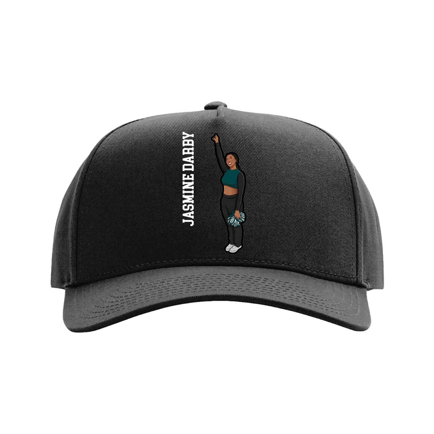 Full Fabric Five-Panel Champ Cap — Name Vertical in Black
