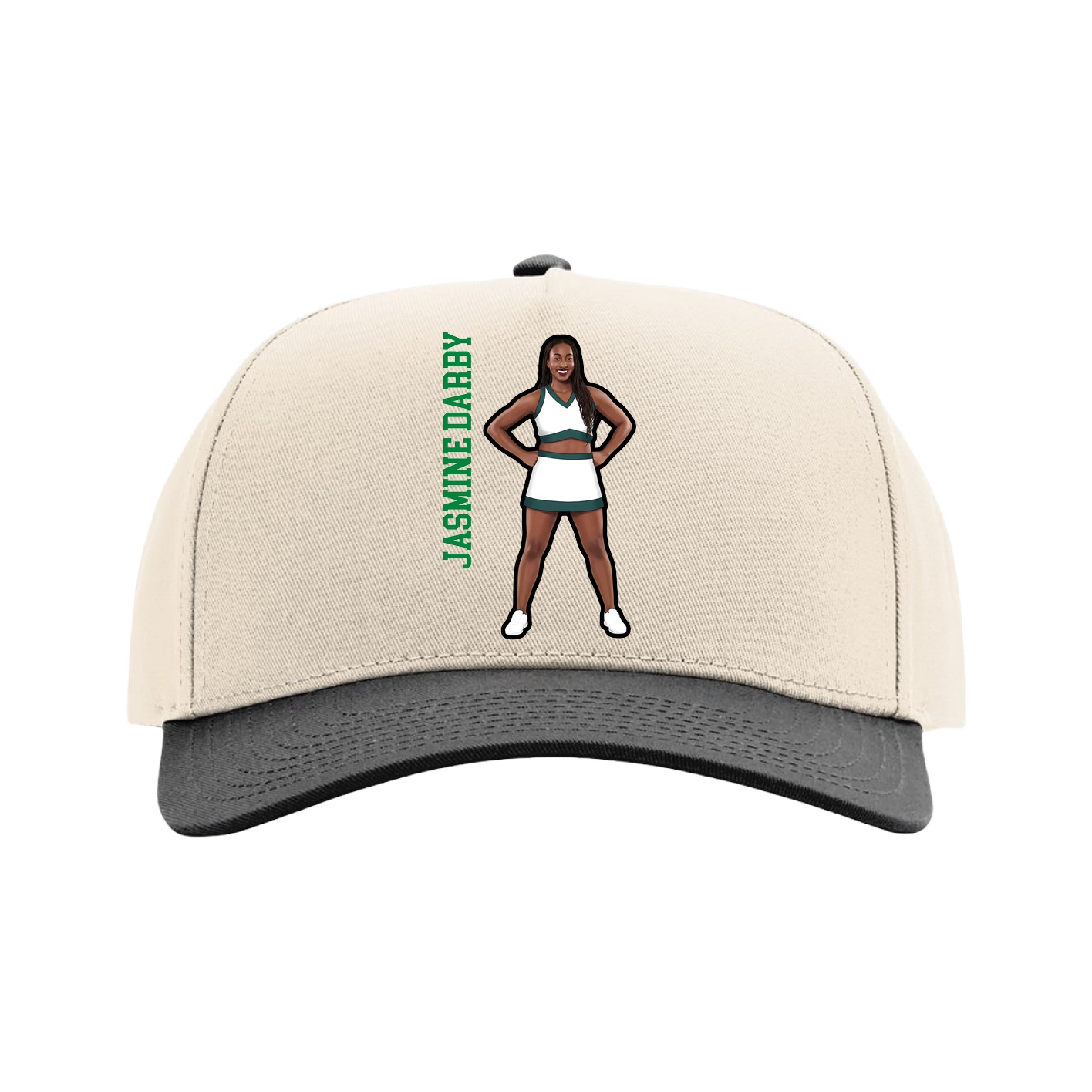 Full Fabric Five-Panel Champ Cap — Name Vertical in Cream/Black