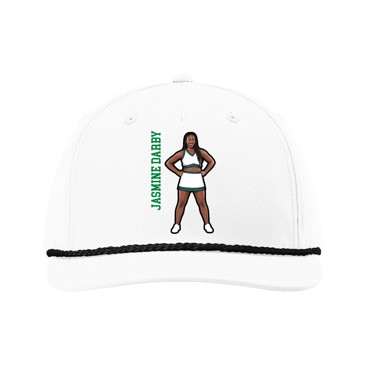 Five-Panel Classic Rope Cap — Name Vertical in White