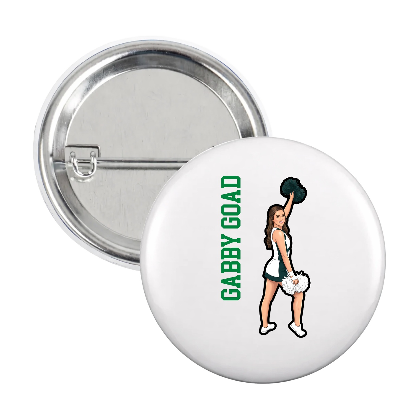 Game Day Button — Name Vertical in White
