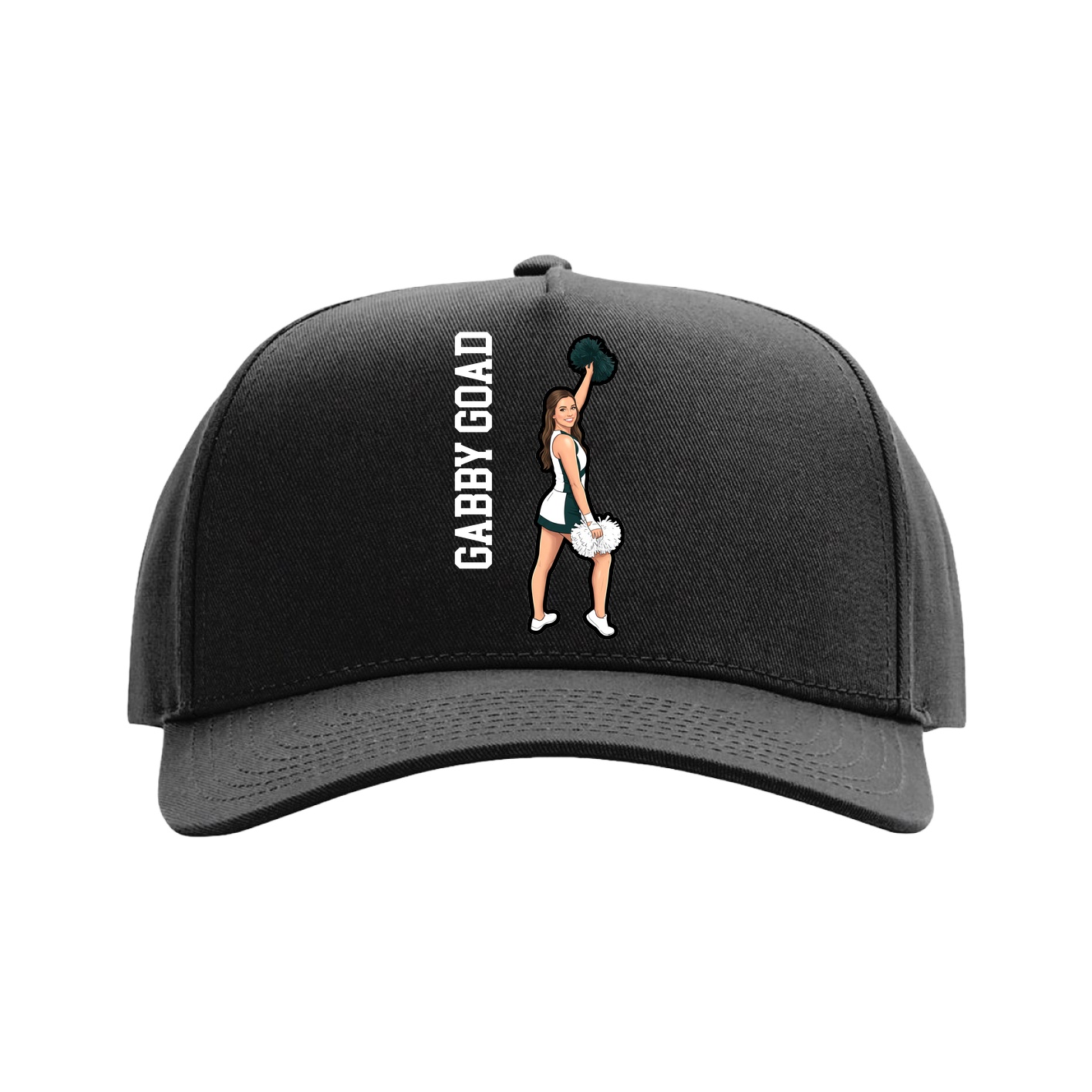 Full Fabric Five-Panel Champ Cap — Name Vertical in Black