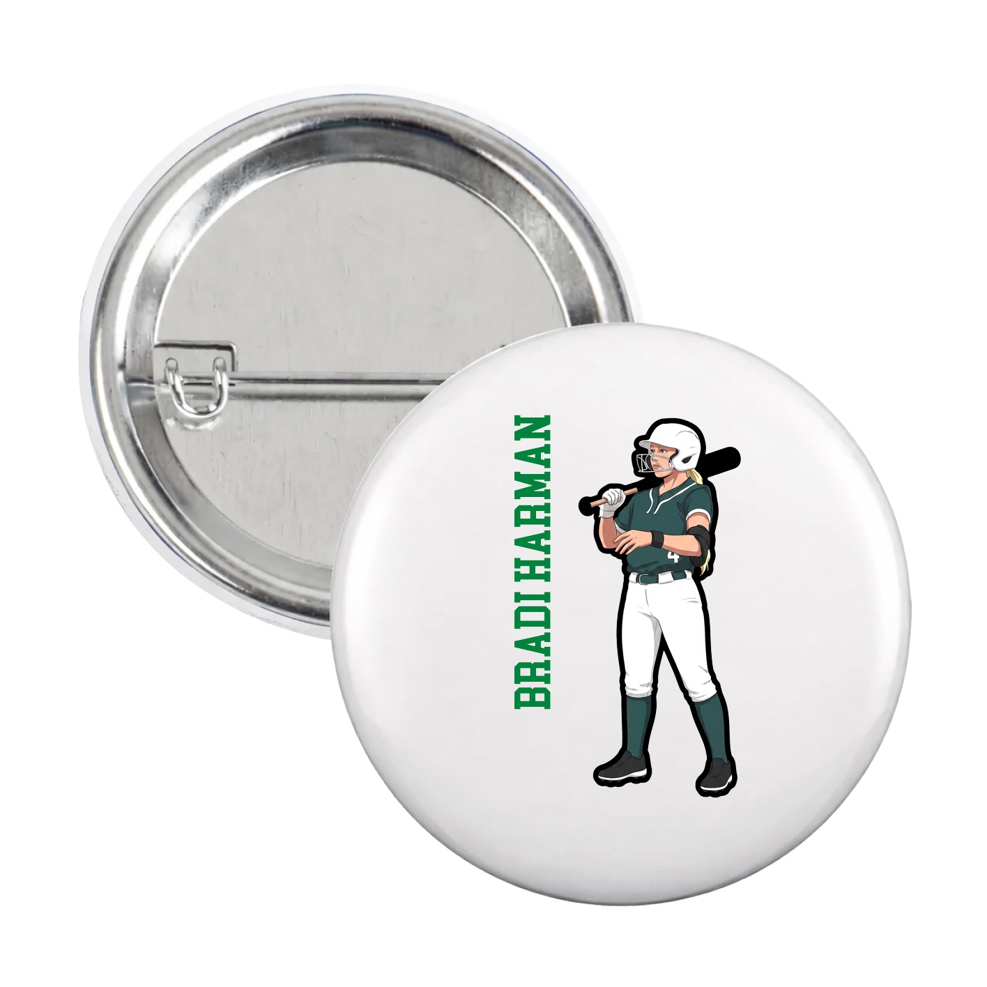 Game Day Button — Name Vertical in White