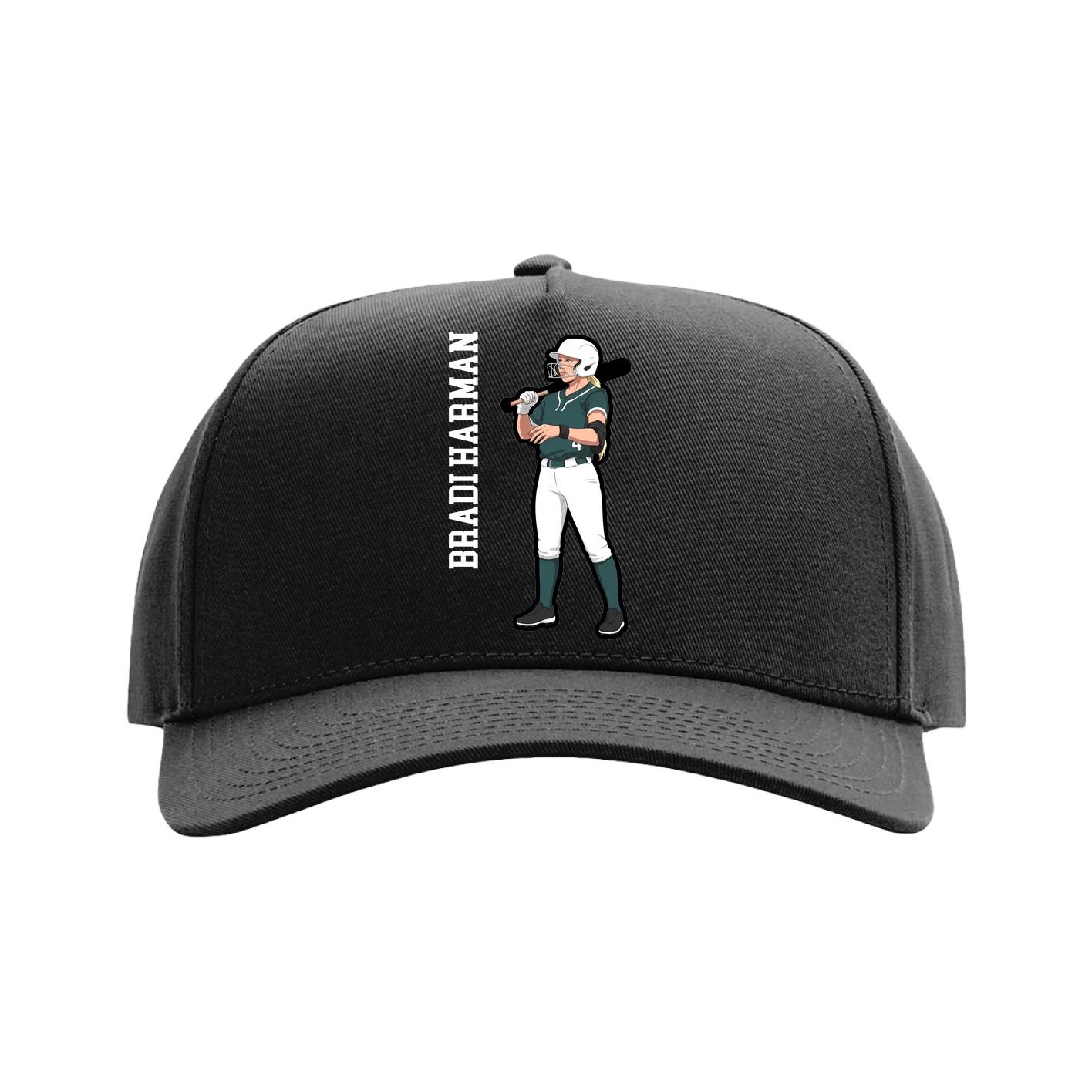 Full Fabric Five-Panel Champ Cap — Name Vertical in Black