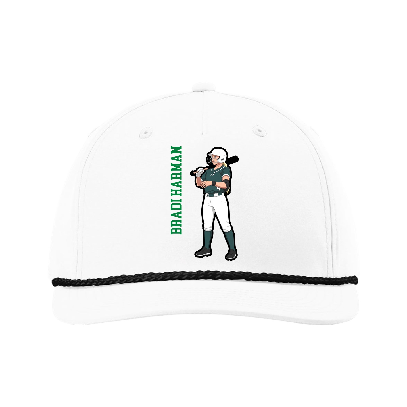 Five-Panel Classic Rope Cap — Name Vertical in White