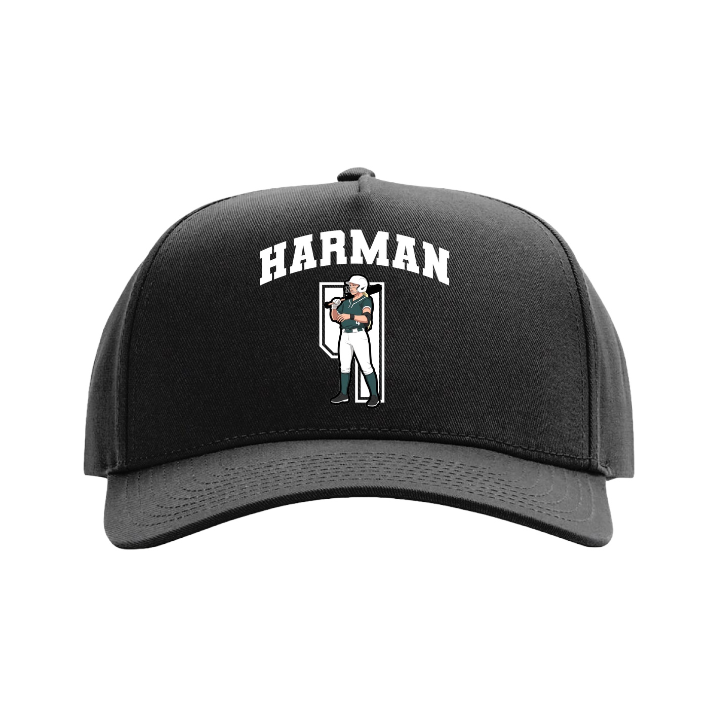 Full Fabric Five-Panel Champ Cap — Number in Black