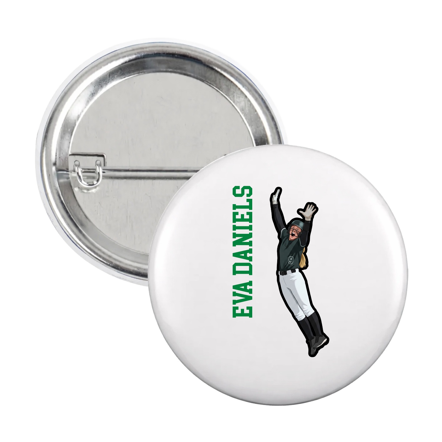 Game Day Button — Name Vertical in White
