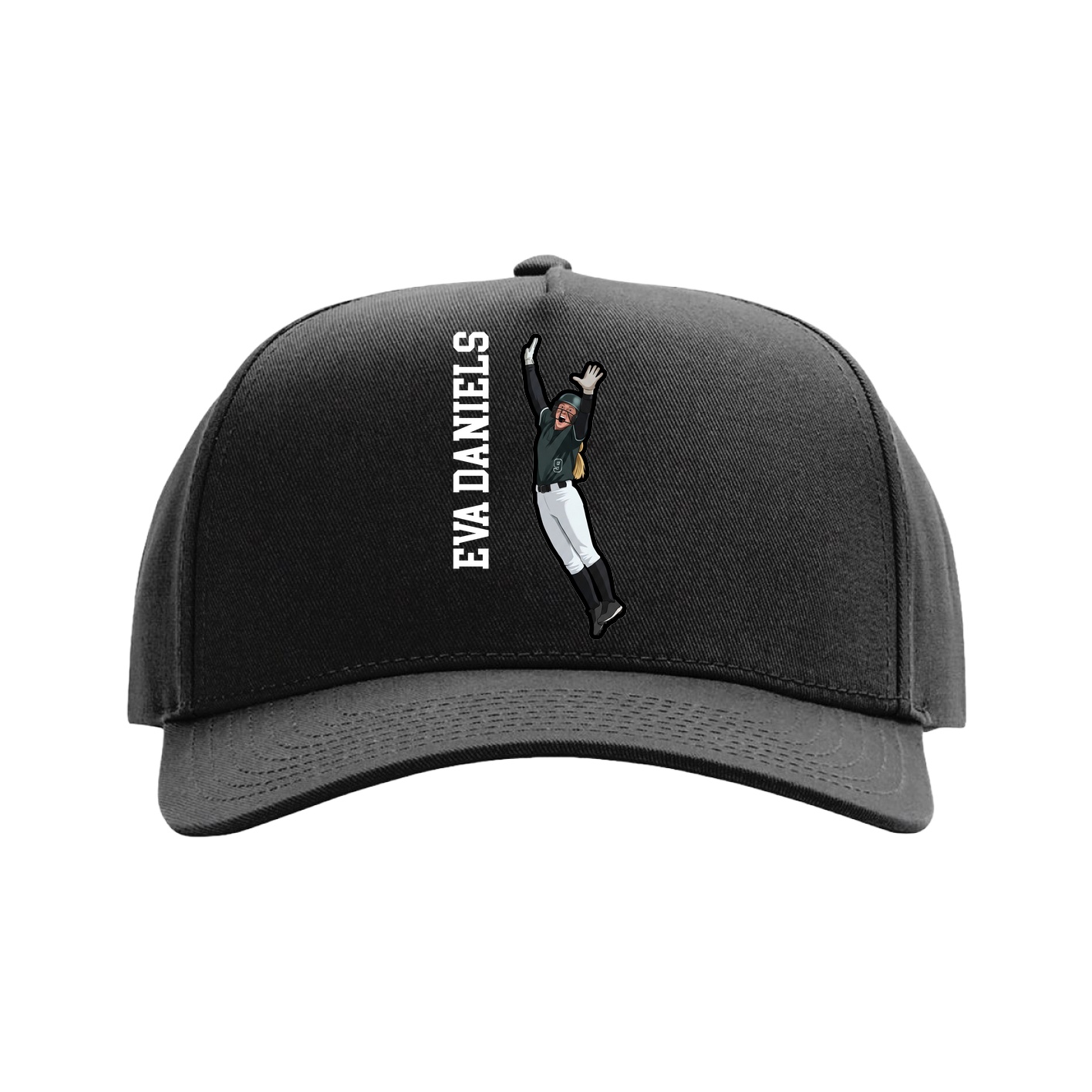 Full Fabric Five-Panel Champ Cap — Name Vertical in Black