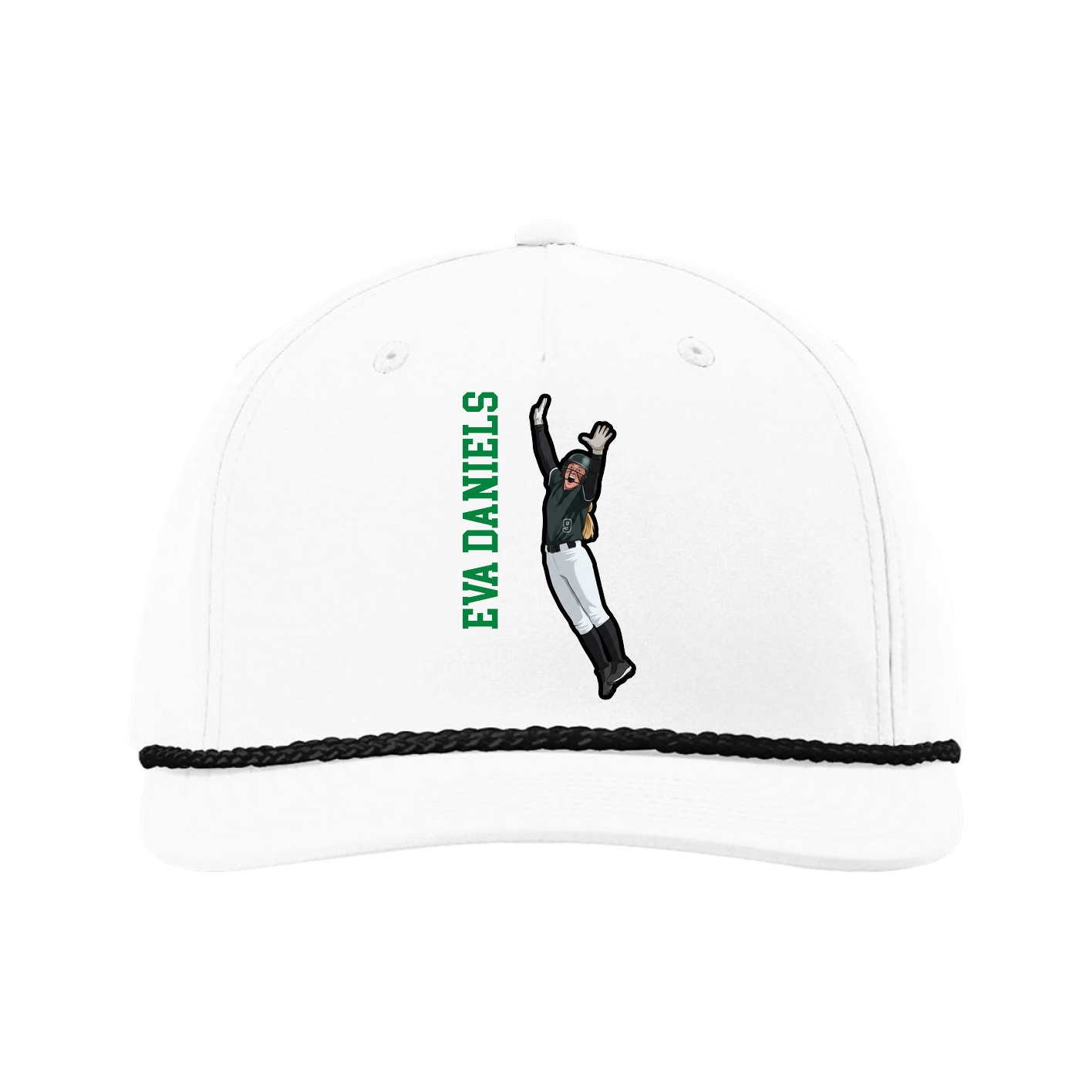 Five-Panel Classic Rope Cap — Name Vertical in White