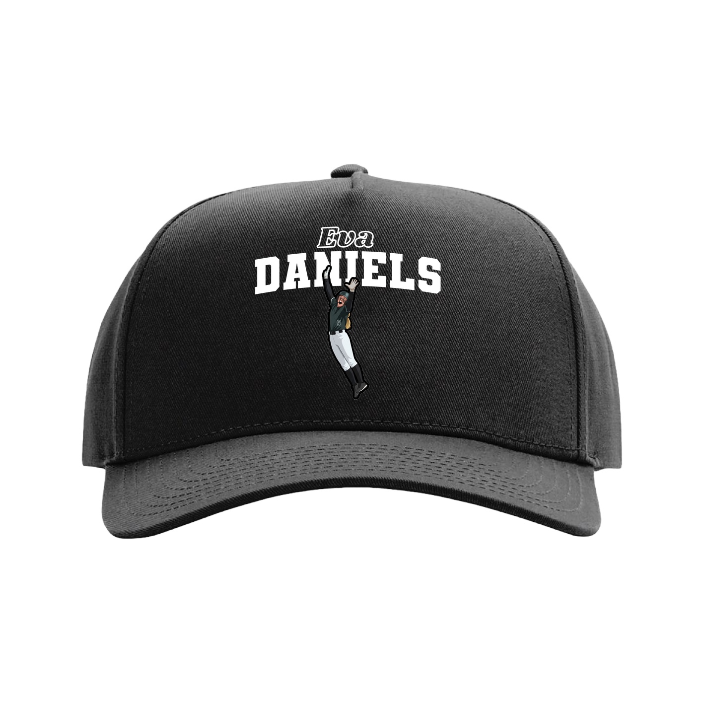 Full Fabric Five-Panel Champ Cap — Name Arch in Black