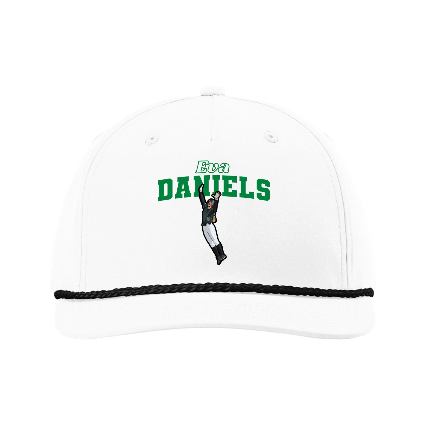 Five-Panel Classic Rope Cap — Name Arch in White