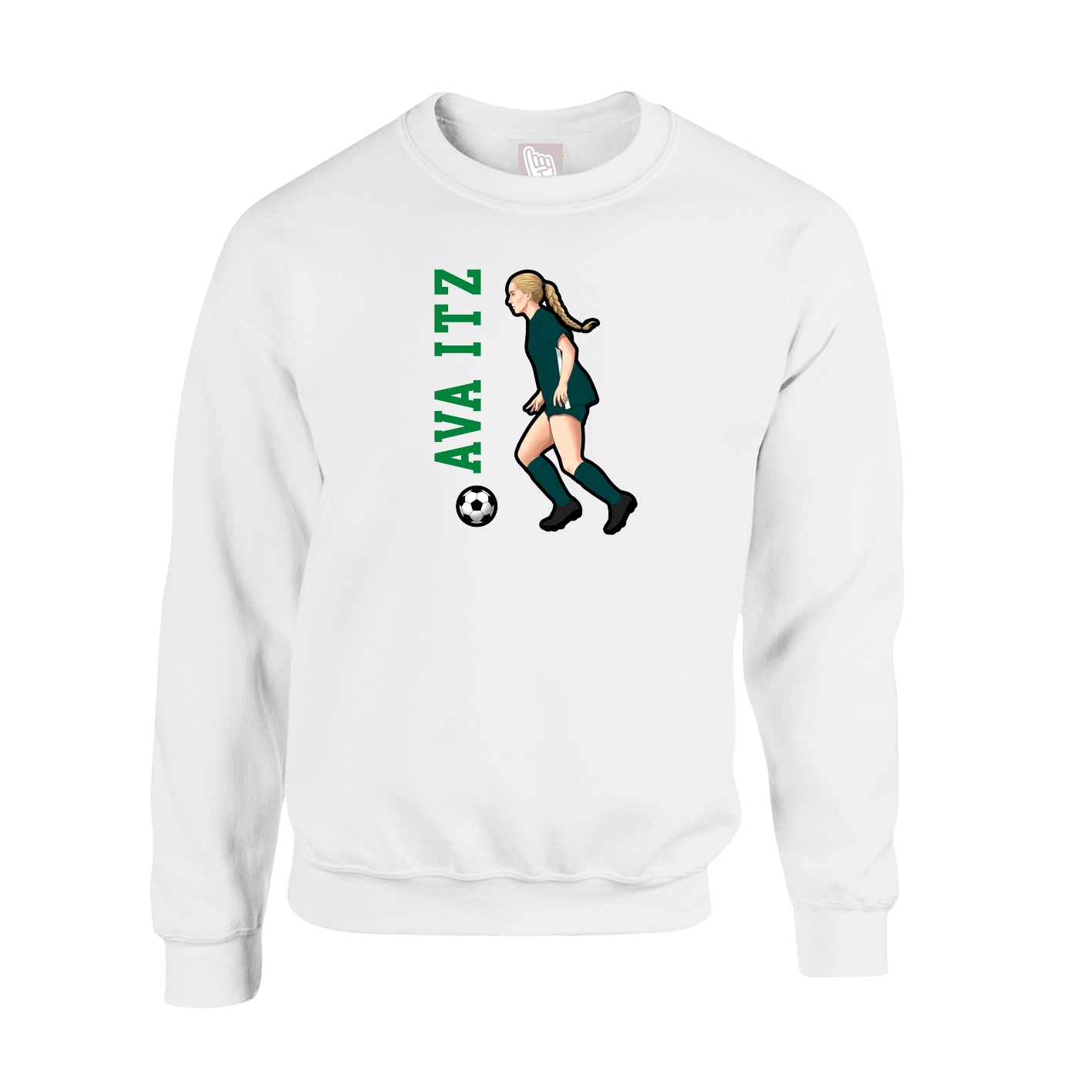Fleece Crew — Name Vertical in White