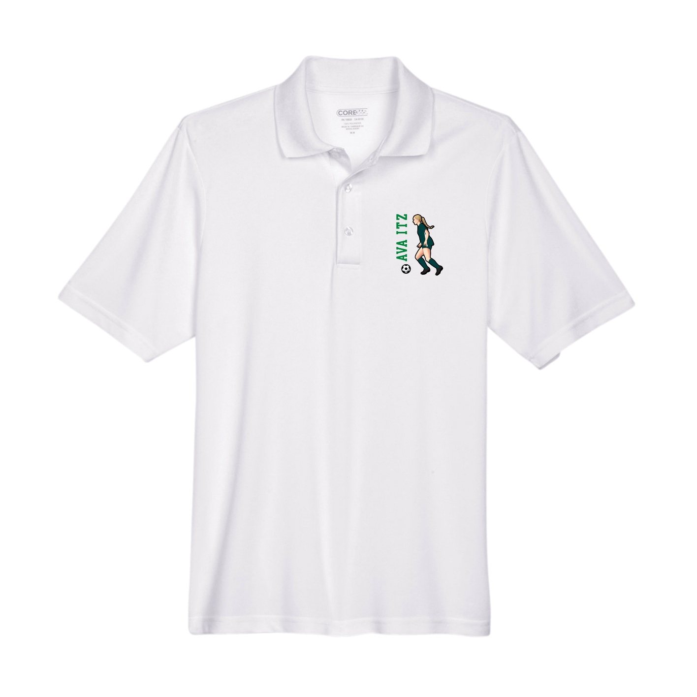 Performance Polo — Name Vertical in White