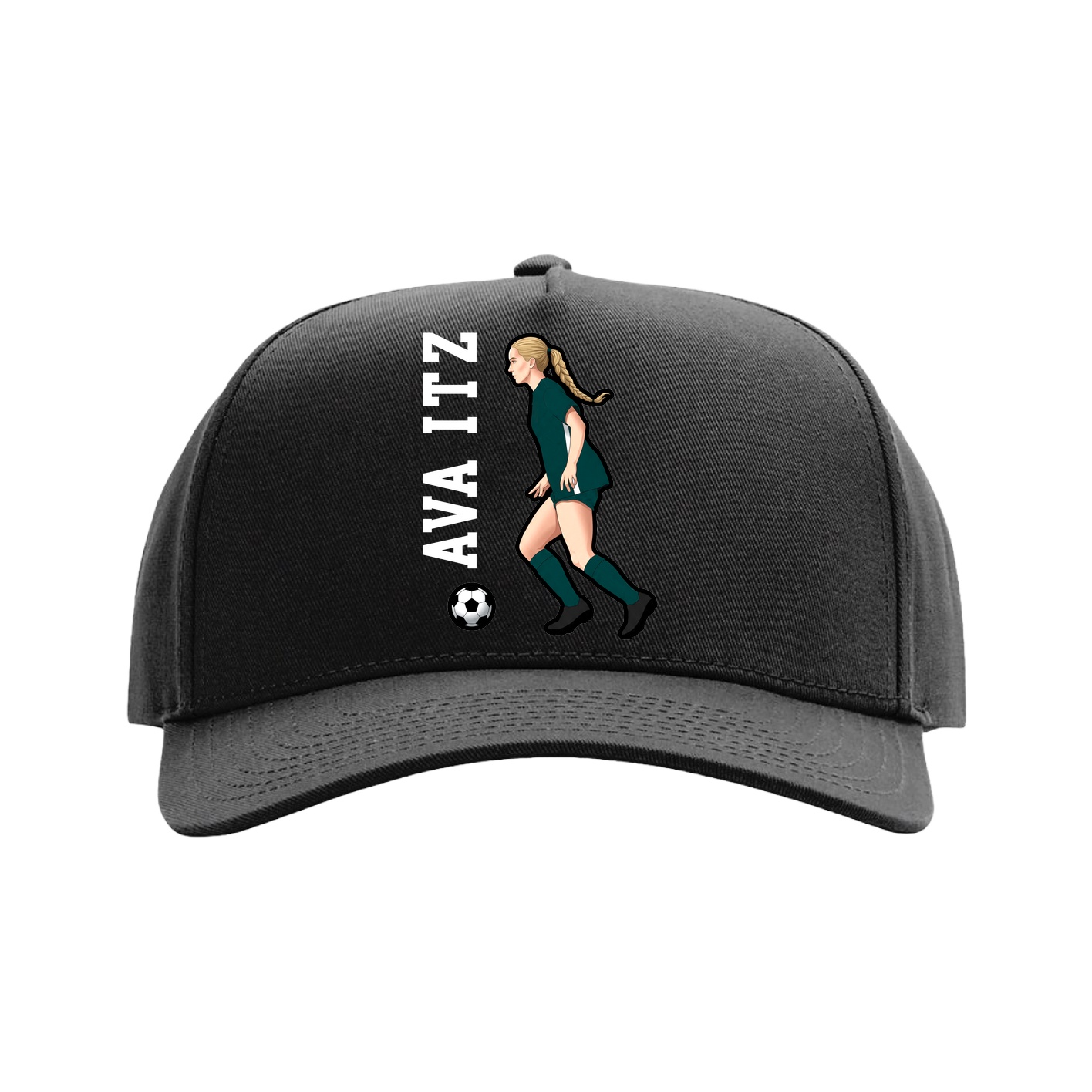Full Fabric Five-Panel Champ Cap — Name Vertical in Black