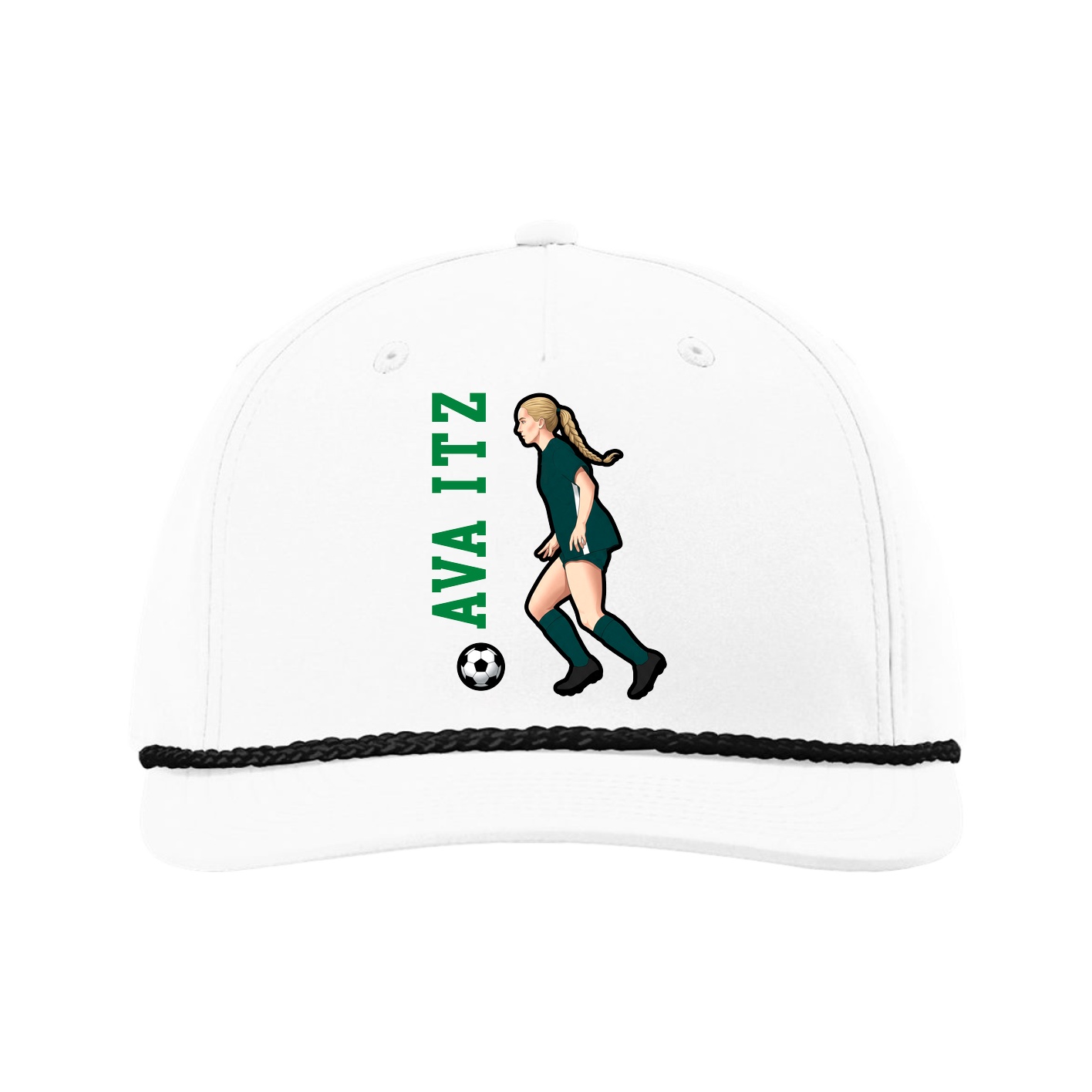 Five-Panel Classic Rope Cap — Name Vertical in White