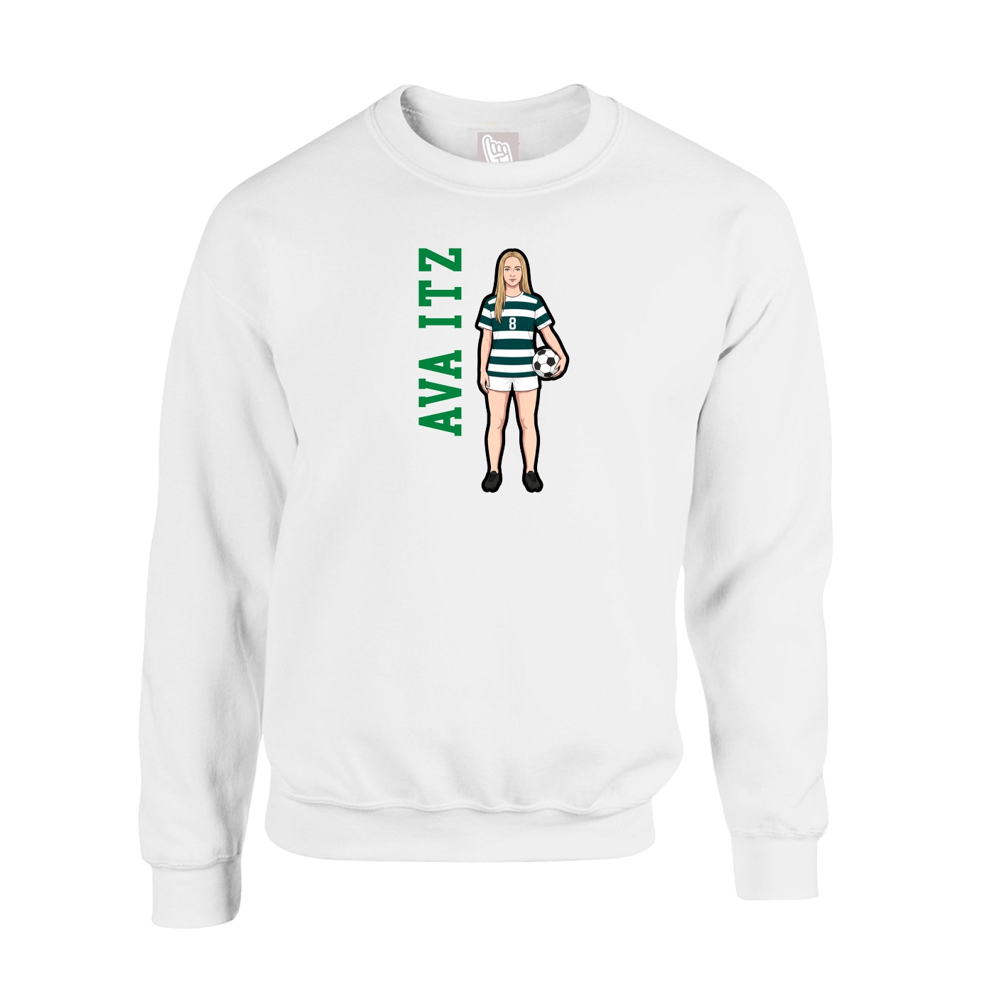 Fleece Crew — Name Vertical in White