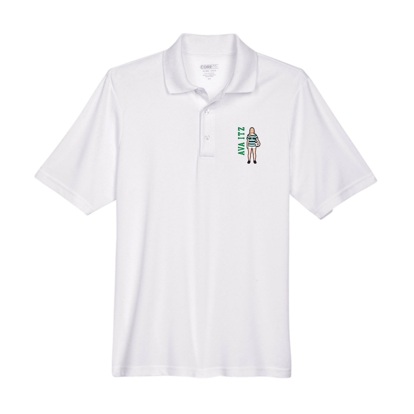 Performance Polo — Name Vertical in White