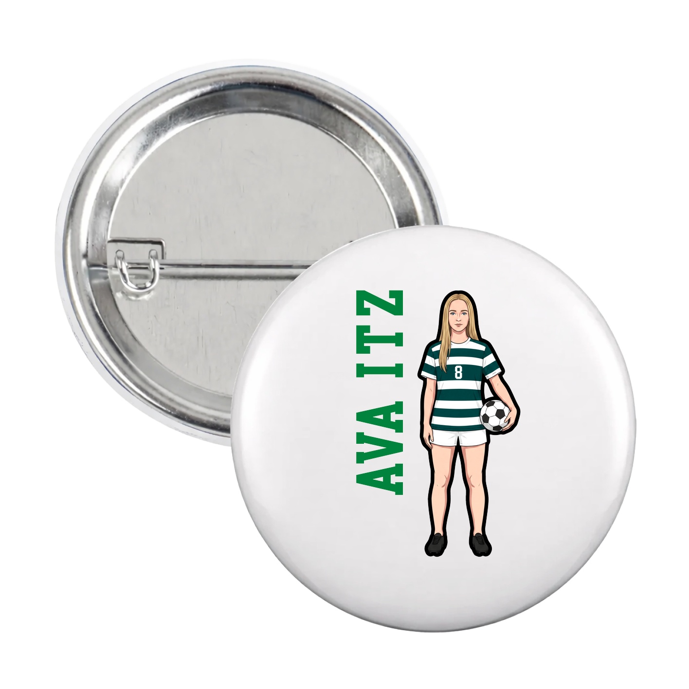 Game Day Button — Name Vertical in White