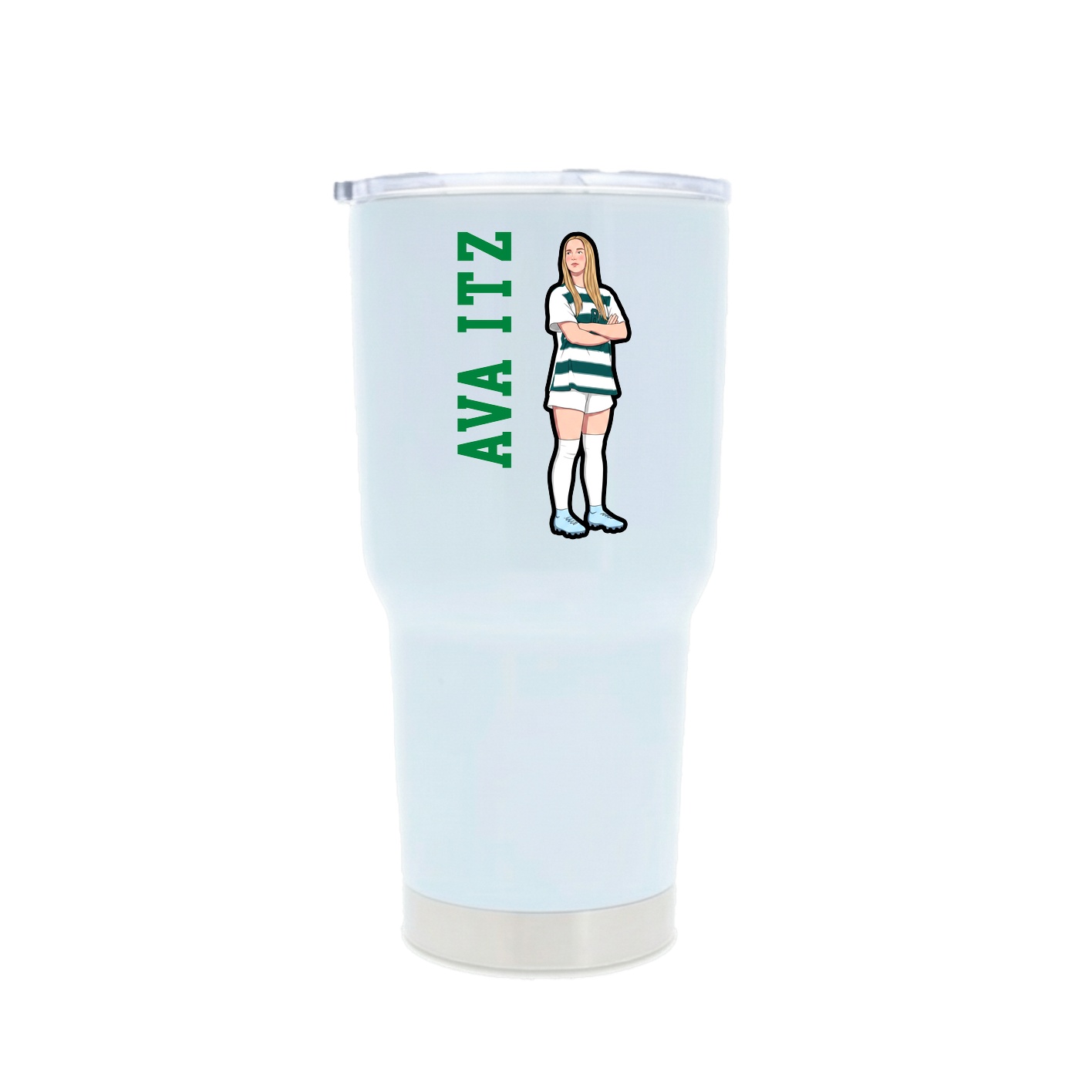 30oz Stainless Steel Tumbler — Name Vertical in White