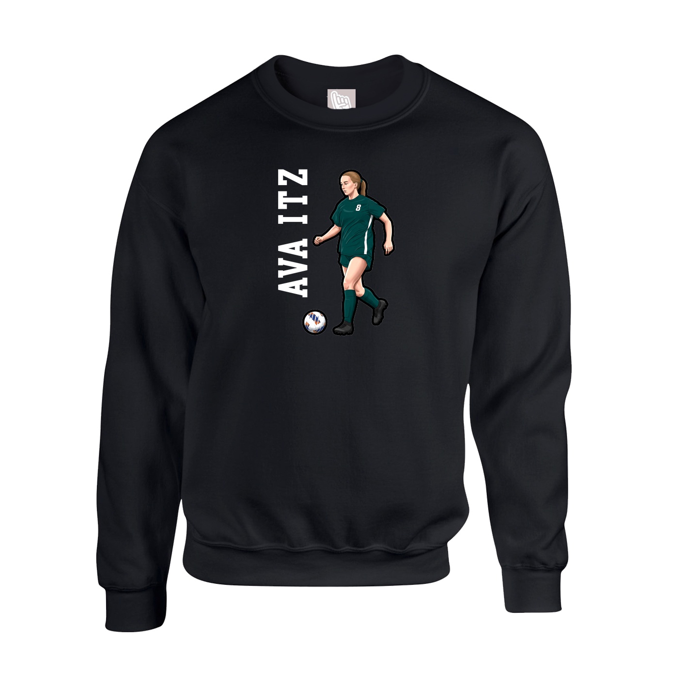 Fleece Crew — Name Vertical in Black