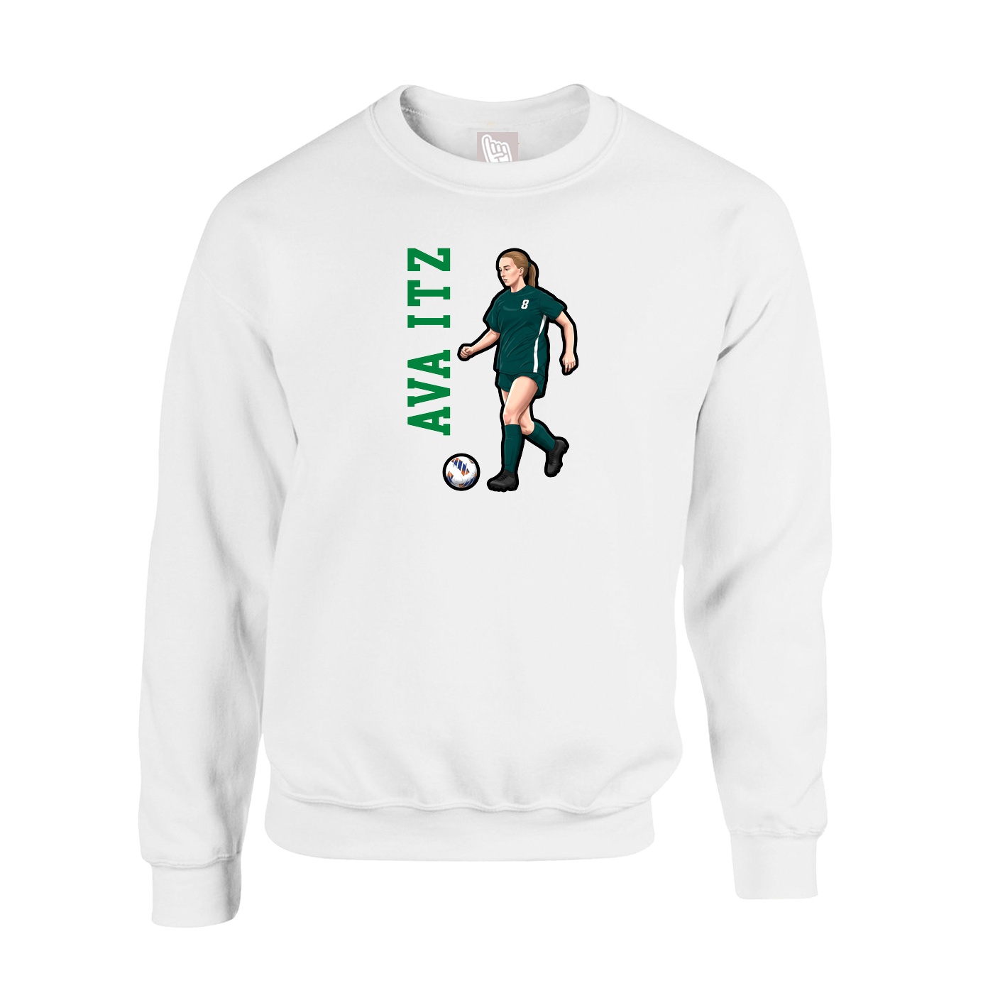 Fleece Crew — Name Vertical in White