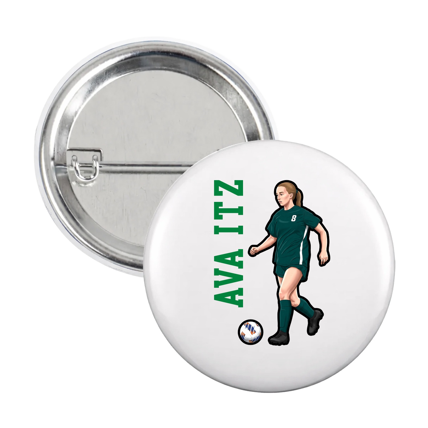 Game Day Button — Name Vertical in White