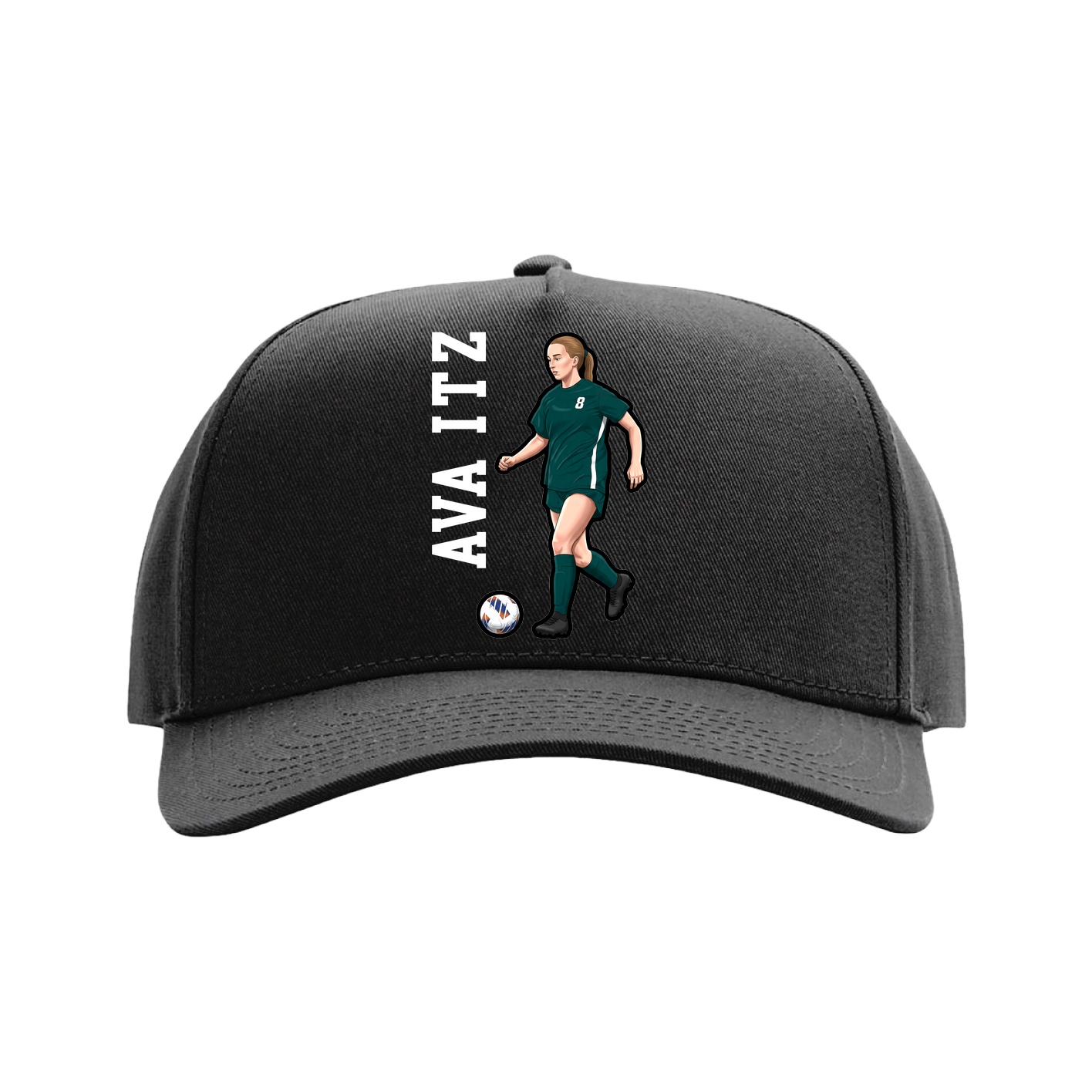 Full Fabric Five-Panel Champ Cap — Name Vertical in Black
