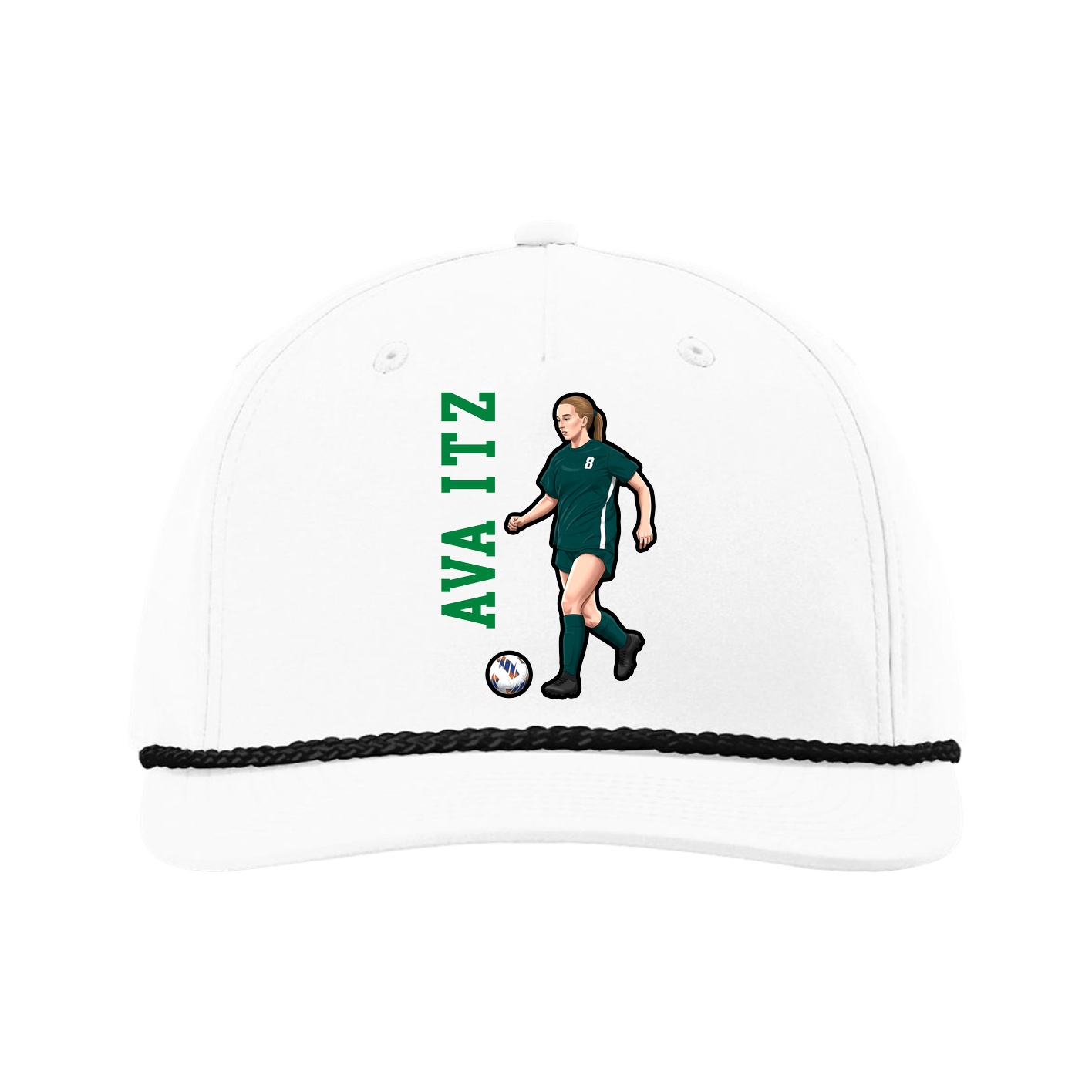 Five-Panel Classic Rope Cap — Name Vertical in White