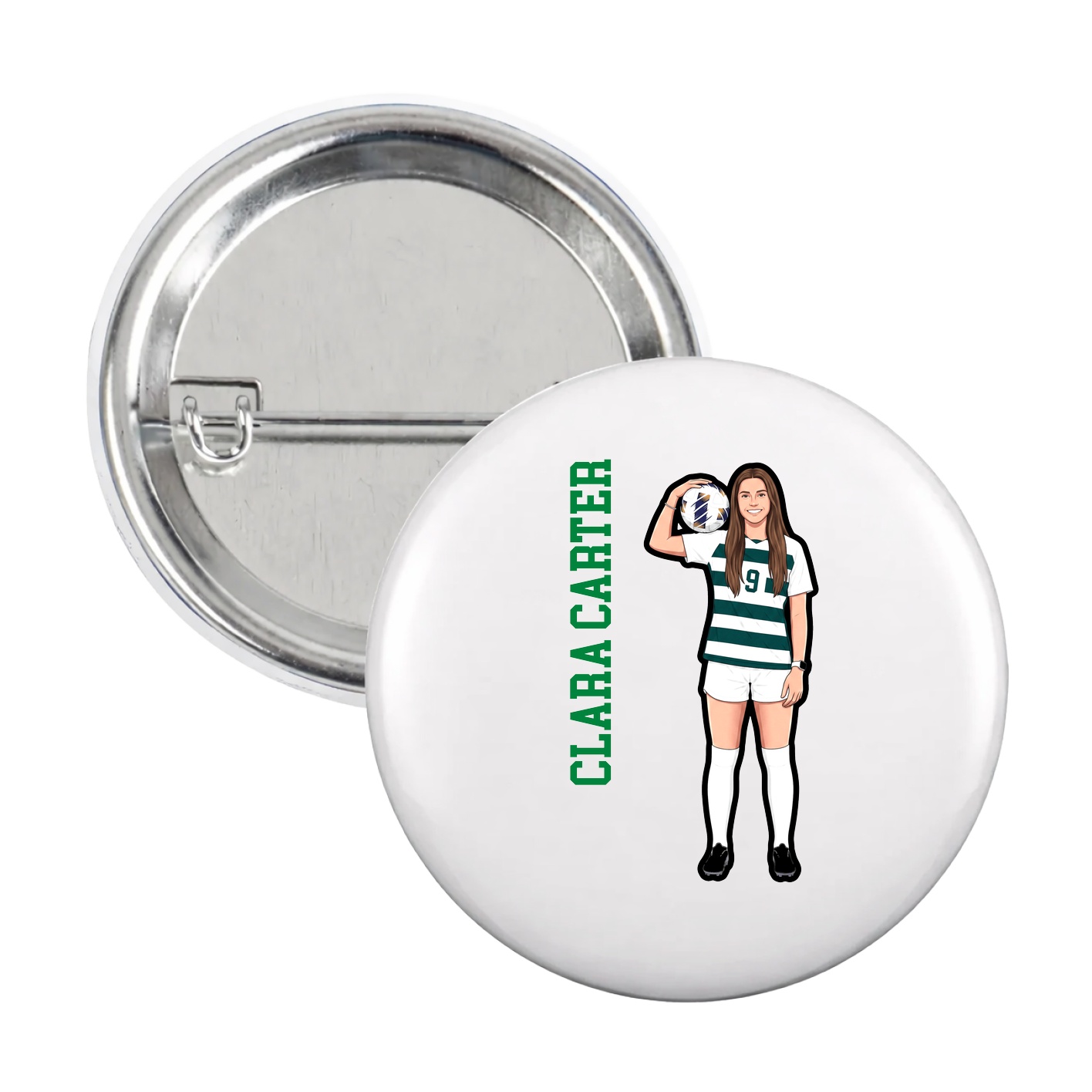 Game Day Button — Name Vertical in White
