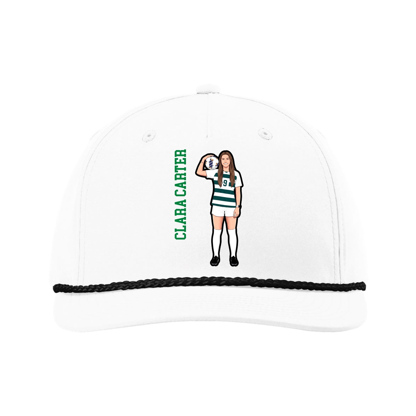 Five-Panel Classic Rope Cap — Name Vertical in White