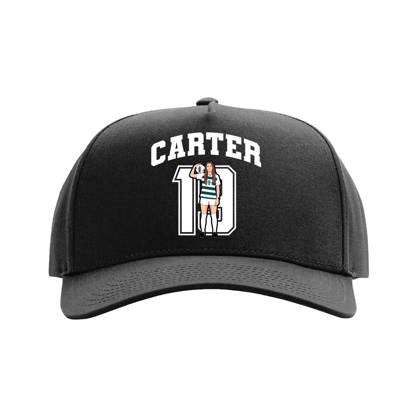 Full Fabric Five-Panel Champ Cap — Number in Black