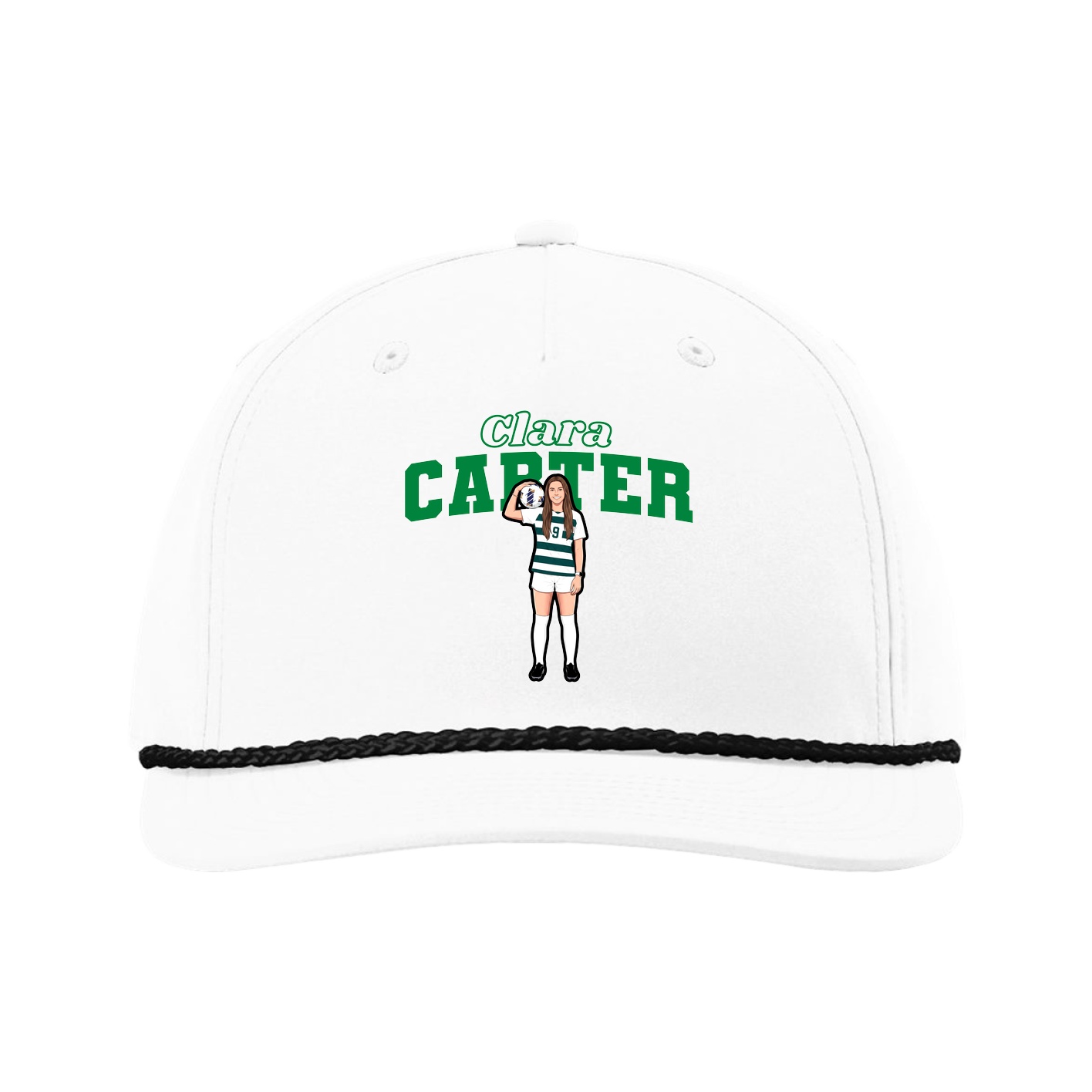 Five-Panel Classic Rope Cap — Name Arch in White