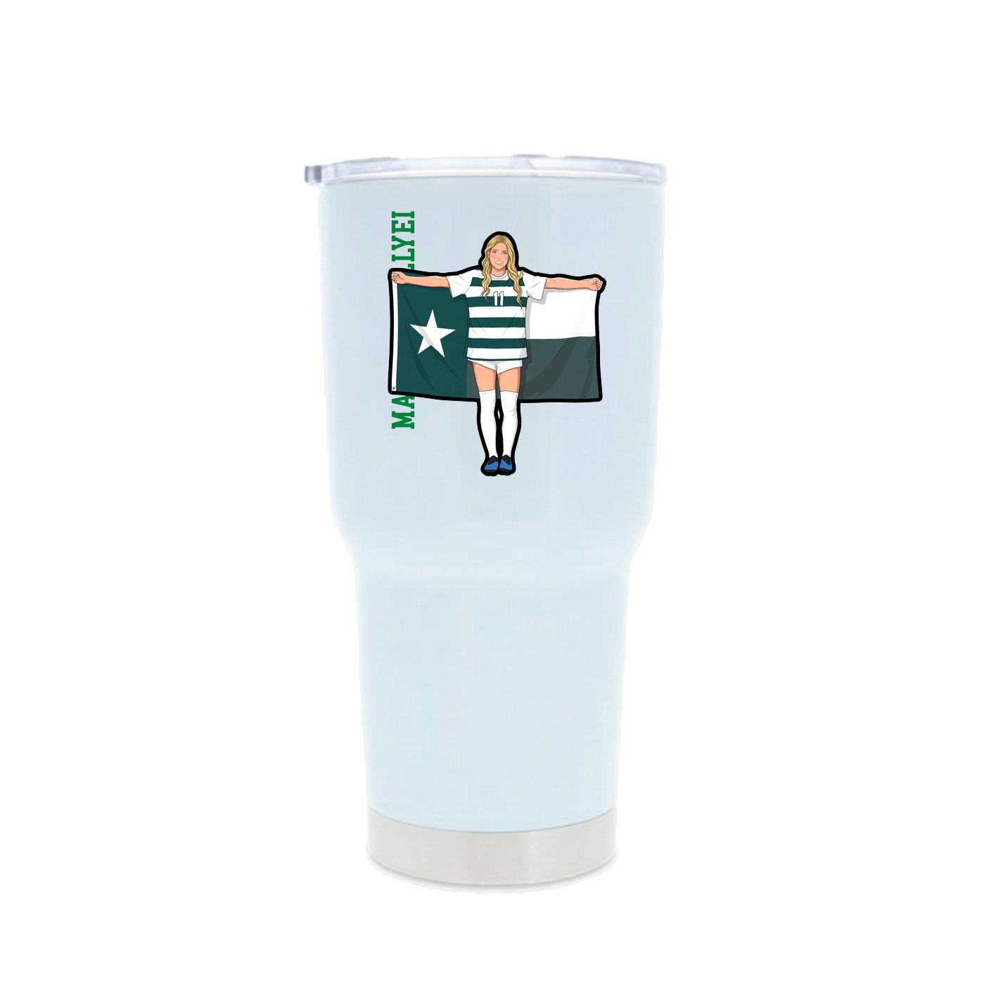 30oz Stainless Steel Tumbler — Name Vertical in White