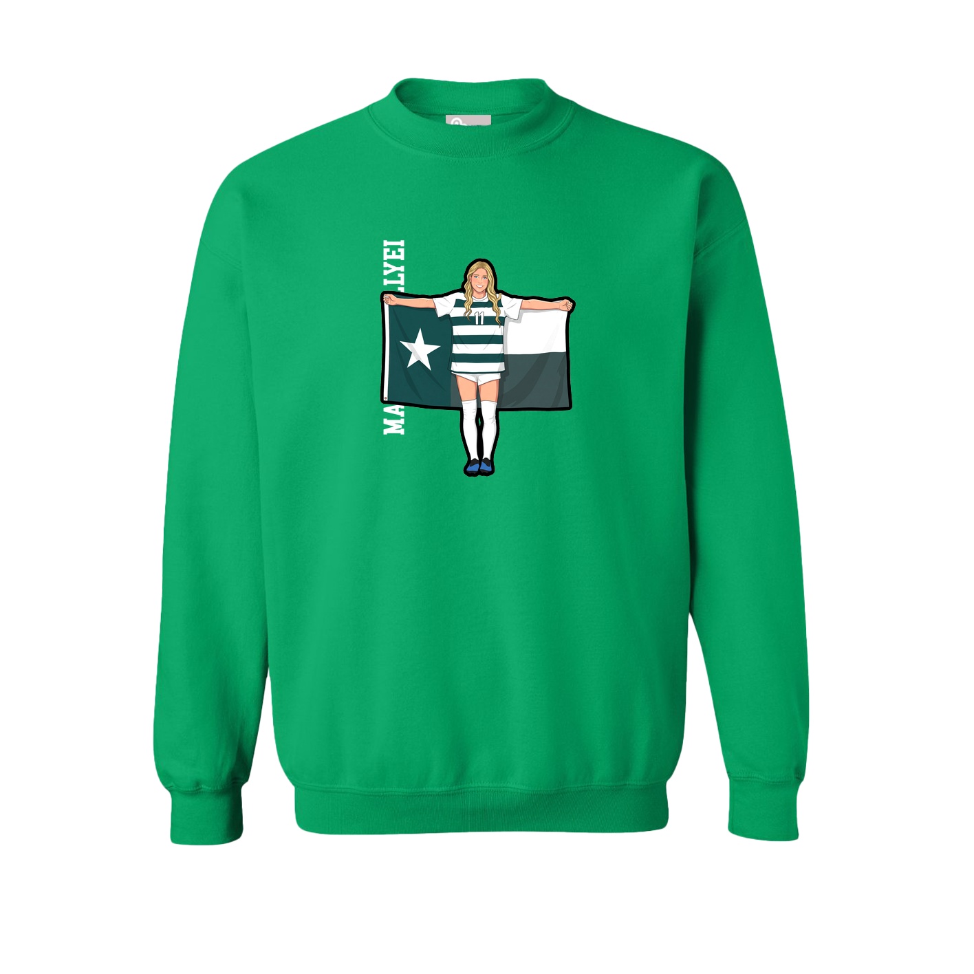 Fleece Crew — Name Vertical in Green