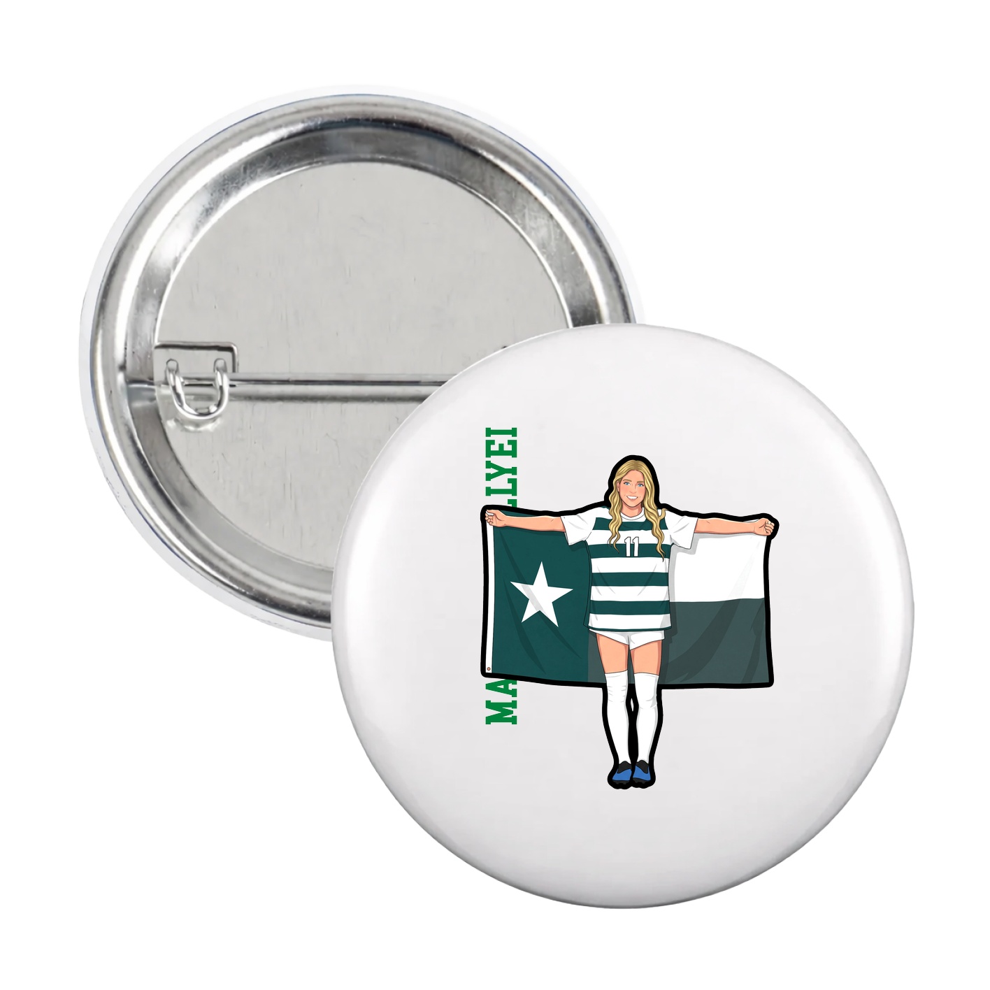 Game Day Button — Name Vertical in White