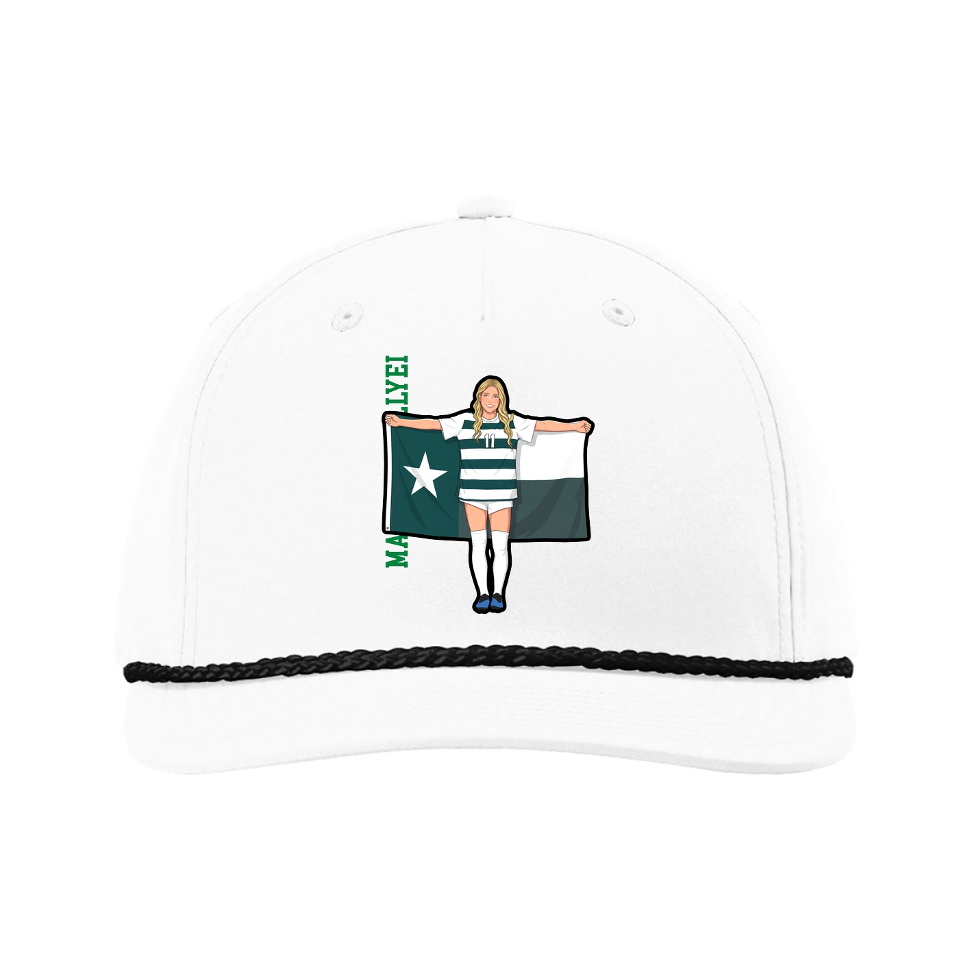 Five-Panel Classic Rope Cap — Name Vertical in White