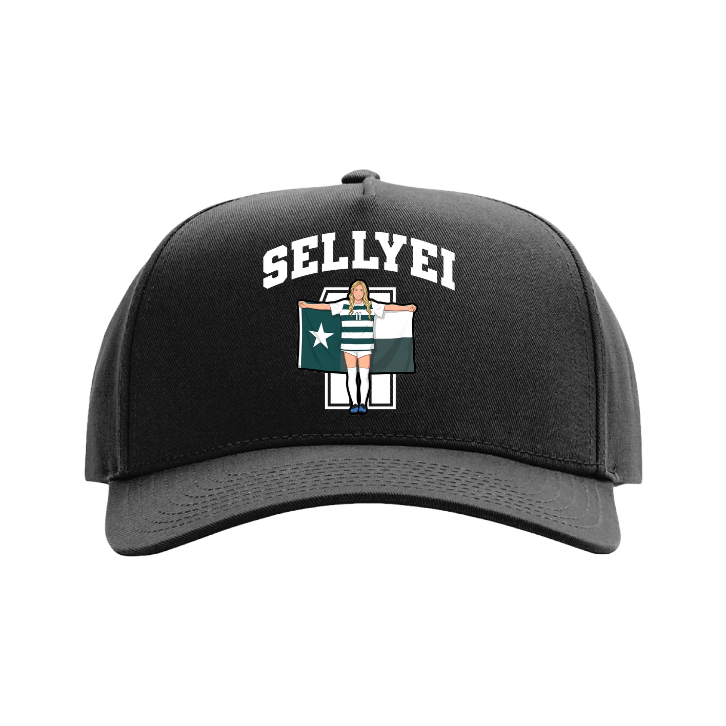 Full Fabric Five-Panel Champ Cap — Number in Black